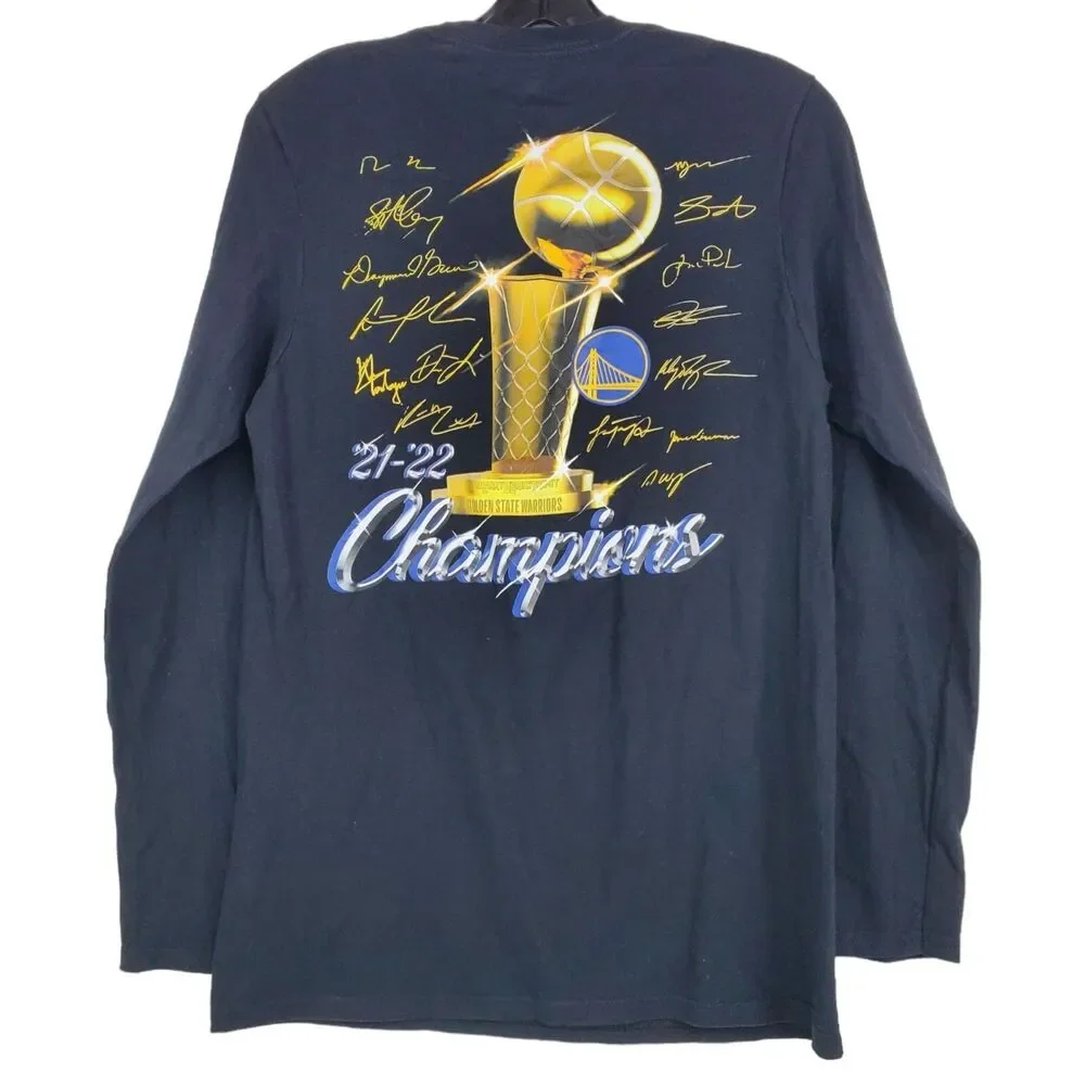 GOLDEN STATE WARRIORS Shirt Women Small Black FINALS CHAMPS 21/22 Autographs NBA